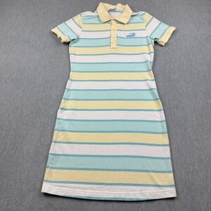 Croco‎ Lady Dress Womens 38 Medium Green Yellow Striped Pique Cotton Collared